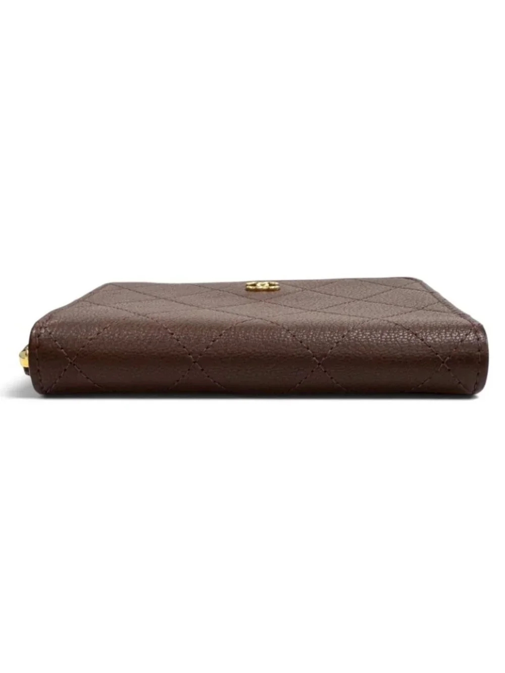Chanel CC Logo Round Zip Grained Goatskin Compact Wallet Bifold